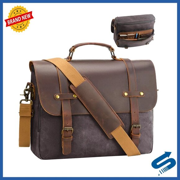 Other - Vintage Waxed Canvas Messenger Bag Genuine Leather Laptop Briefcase Crossbody